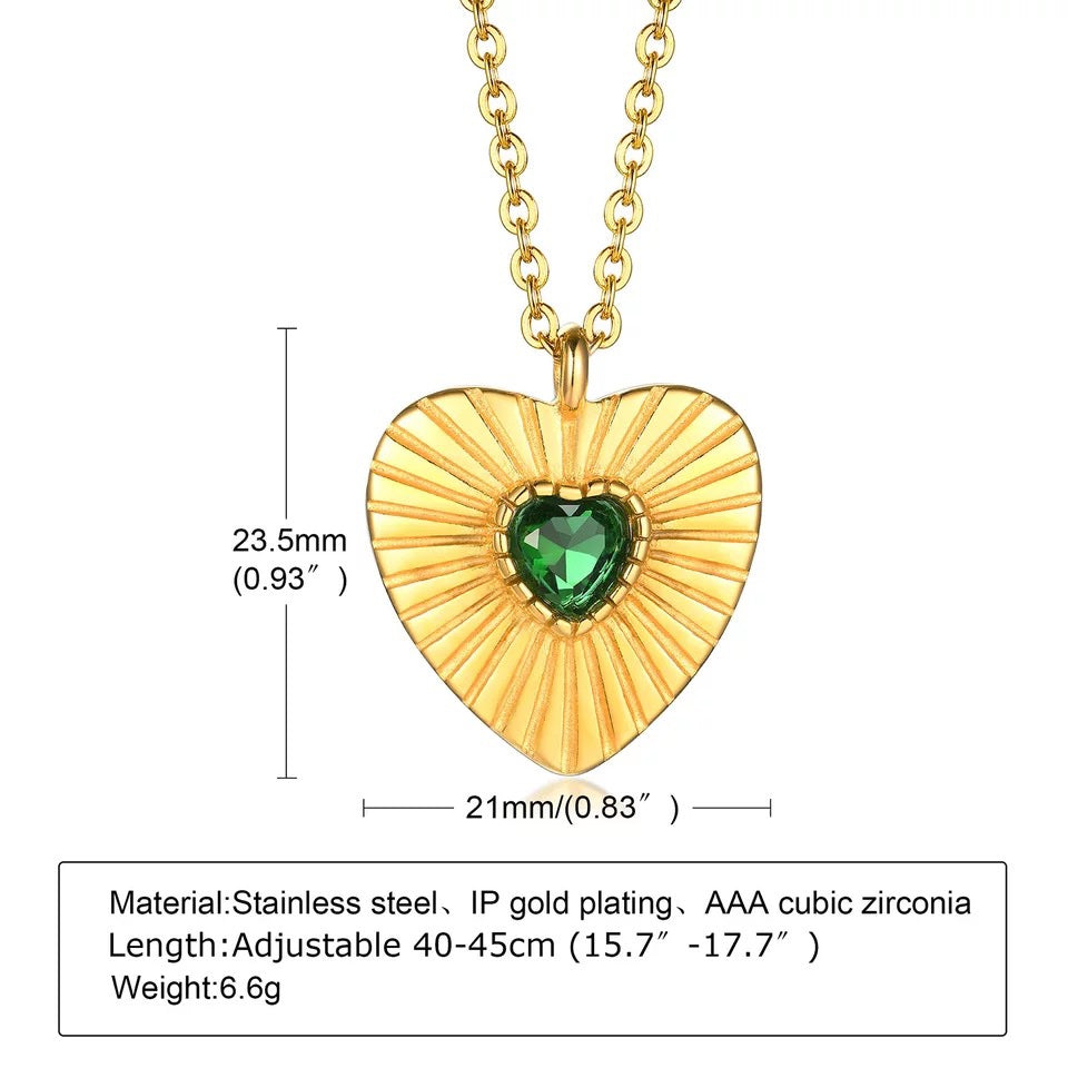Retro Green Heart Necklace