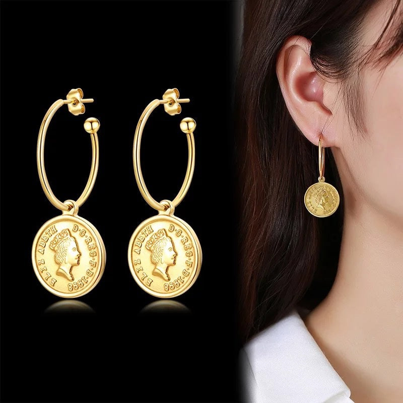Elizabeth Coin Hoop earrings