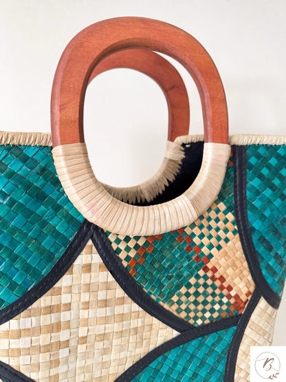 Alma Tote Bag (Green and Natural)