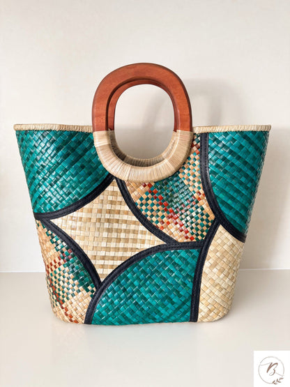 Alma Tote Bag (Green and Natural)