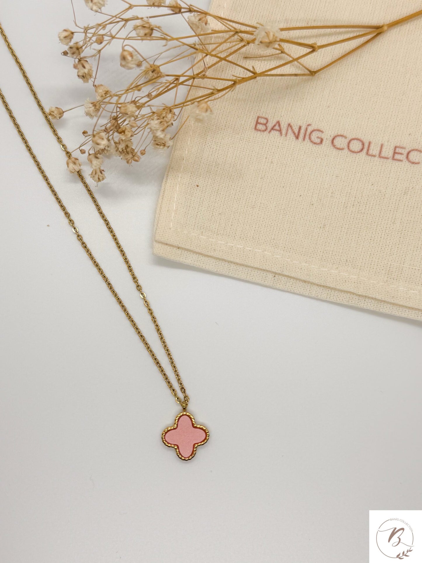 Dora Pink Clover Pendant Necklace