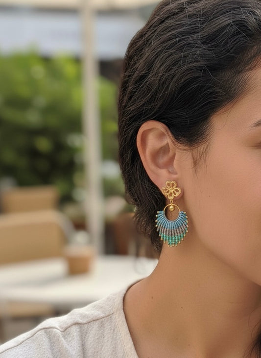 Agua Beaded Macrame Earrings