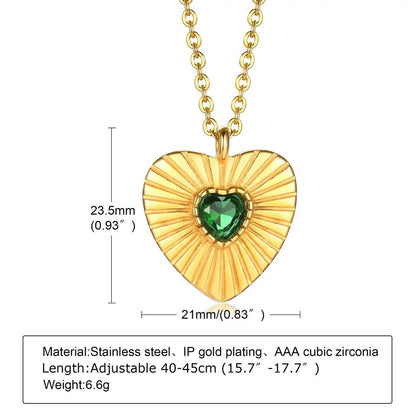 Retro Green Heart Necklace